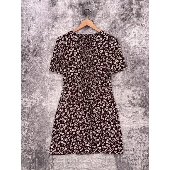 Reformation Dress 12 Womens Chocolate Brown Floral Plunge Smocked Mini - Picture 3 of 9